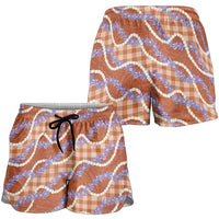 Orange Hawaii Palaka Honohono Pikake Shorts for Women Hawaiian Orchid Lei Polynesian Pattern LT14 - Polynesian Pride