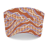 Orange Hawaii Palaka Honohono Pikake Sun Visor Cap Hawaiian Orchid Lei Polynesian Pattern