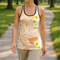 Orange Hawaii Shark Tattoo Hollow Tank Top Puakenikeni Lei Plumeria Polynesian Pattern LT14 - Polynesian Pride