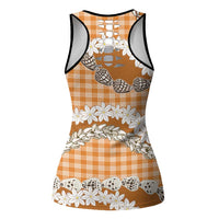 Orange Hawaii Tiare and Shell Lei Hollow Tank Top Hawaiian Palaka Luxury Vibes LT14 - Polynesian Pride
