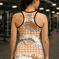 Orange Hawaii Tiare and Shell Lei Hollow Tank Top Hawaiian Palaka Luxury Vibes LT14 - Polynesian Pride