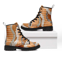 Orange Hawaii Tiare and Shell Lei Leather Boots Hawaiian Palaka Luxury Vibes - Polynesian Pride