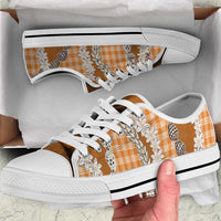 Orange Hawaii Tiare and Shell Lei Low Top Shoes Hawaiian Palaka Luxury Vibes - Polynesian Pride