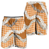 Orange Hawaii Tiare and Shell Lei Shorts for Men Hawaiian Palaka Luxury Vibes LT14 - Polynesian Pride