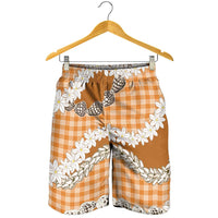 Orange Hawaii Tiare and Shell Lei Shorts for Men Hawaiian Palaka Luxury Vibes LT14 - Polynesian Pride