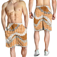 Orange Hawaii Tiare and Shell Lei Shorts for Men Hawaiian Palaka Luxury Vibes LT14 - Polynesian Pride