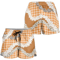Orange Hawaii Tiare and Shell Lei Shorts for Women Hawaiian Palaka Luxury Vibes LT14 - Polynesian Pride