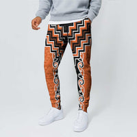 Orange Niho Taniwha Mix Poutama Jogger Pants Unique Taniko Aotearoa LT01 - Polynesian Pride