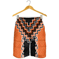 Orange Niho Taniwha Mix Poutama Shorts for Men Unique Taniko Aotearoa LT01 - Polynesian Pride