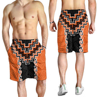Orange Niho Taniwha Mix Poutama Shorts for Men Unique Taniko Aotearoa LT01 - Polynesian Pride