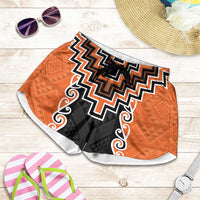 Orange Niho Taniwha Mix Poutama Shorts for Women Unique Taniko Aotearoa LT01 Orange - Polynesian Pride