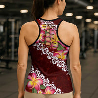Oxblood Polynesia Hollow Tank Top Plumeria With Hibiscus Pattern Tropical Vibes LT14 - Polynesian Pride