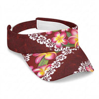 Oxblood Polynesia Sun Visor Cap Plumeria With Hibiscus Pattern Tropical Vibes LT14 Universal Fit Oxblood - Polynesian Pride
