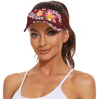 Oxblood Polynesia Sun Visor Cap Plumeria With Hibiscus Pattern Tropical Vibes LT14 - Polynesian Pride