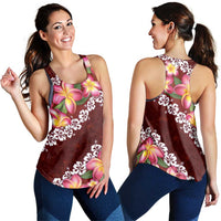 Oxblood Polynesia Women Racerback Tank Plumeria With Hibiscus Pattern Tropical Vibes - Polynesian Pride