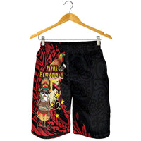 Papua New Guinea Christmas Shorts for Men Funny Melanesian Santa with Bird-of-paradise Tribal Style - Polynesian Pride