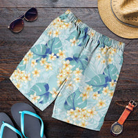 Pastel Cyan Tropical Hawaii Shorts for Men Seamless Monstera Plumeria Hawaiian Pattern LT14 Pastel Cyan - Polynesian Pride