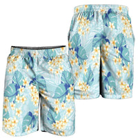 Pastel Cyan Tropical Hawaii Shorts for Men Seamless Monstera Plumeria Hawaiian Pattern - Polynesian Pride