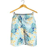 Pastel Cyan Tropical Hawaii Shorts for Men Seamless Monstera Plumeria Hawaiian Pattern LT14 - Polynesian Pride
