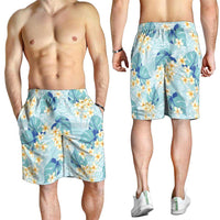 Pastel Cyan Tropical Hawaii Shorts for Men Seamless Monstera Plumeria Hawaiian Pattern LT14 - Polynesian Pride
