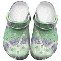 Pastel Green Hawaii Palaka Honohono Pikake Clogs Shoes Hawaiian Orchid Lei Polynesian Pattern - Polynesian Pride
