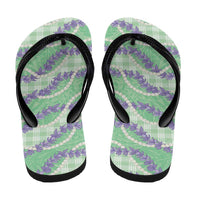 Pastel Green Hawaii Palaka Honohono Pikake Flip Flops Hawaiian Orchid Lei Polynesian Pattern - Polynesian Pride