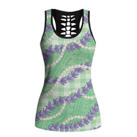 Pastel Green Hawaii Palaka Honohono Pikake Hollow Tank Top Hawaiian Orchid Lei Polynesian Pattern LT14 Female Pastel Green - Polynesian Pride