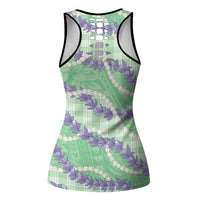 Pastel Green Hawaii Palaka Honohono Pikake Hollow Tank Top Hawaiian Orchid Lei Polynesian Pattern LT14 - Polynesian Pride