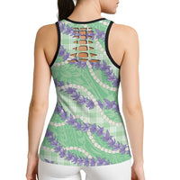 Pastel Green Hawaii Palaka Honohono Pikake Hollow Tank Top Hawaiian Orchid Lei Polynesian Pattern LT14 - Polynesian Pride