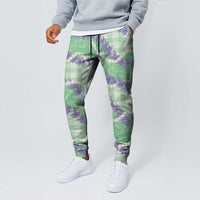 Pastel Green Hawaii Palaka Honohono Pikake Jogger Pants Hawaiian Orchid Lei Polynesian Pattern LT14 - Polynesian Pride