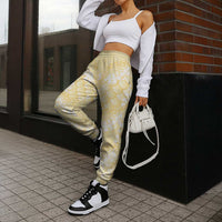 Pastel Yellow Mermaid Puakenikeni Maile Lei Jogger Pants LT01 - Polynesian Pride