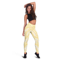 Pastel Yellow Mermaid Puakenikeni Maile Lei Leggings LT01 - Polynesian Pride