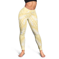 Pastel Yellow Mermaid Puakenikeni Maile Lei Leggings LT01 - Polynesian Pride
