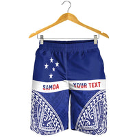 Personalised Toa Samoa Rugby Spirit Shorts for Men Blue Samoan Tribal Pattern LT9 - Polynesian Pride