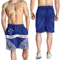 Personalised Toa Samoa Rugby Spirit Shorts for Men Blue Samoan Tribal Pattern LT9 - Polynesian Pride