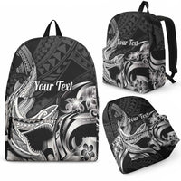 Personalized Hawaii Shark Tattoo Backpack Hawaiian Pattern Plumeria Black LT14 - Polynesian Pride
