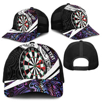 Personalized NZ Darts Baseball Net Cap Paua Shell Maori Koru Whakairo - Purple - Polynesian Pride