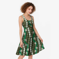 Pikake Maile Tiare Lei Midi Dress Omaomao Lauhala Pattern