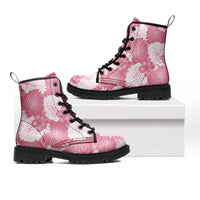 Pink Aloha Hawaii Leather Boots Monstera Hibiscus Plumeria Seamless Vibes - Polynesian Pride