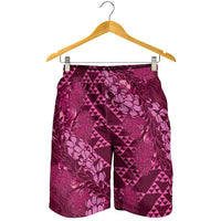 Pink Aloha Hawaii Shorts for Men Hawaiian Kakau Ohia Lehua Lei LT14 - Polynesian Pride