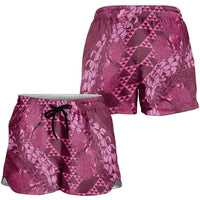 Pink Aloha Hawaii Shorts for Women Hawaiian Kakau Ohia Lehua Lei - Polynesian Pride