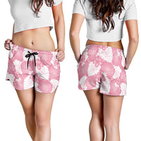 Pink Aloha Hawaii Shorts for Women Monstera Hibiscus Plumeria Seamless Vibes - Polynesian Pride