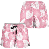 Pink Aloha Hawaii Shorts for Women Monstera Hibiscus Plumeria Seamless Vibes - Polynesian Pride