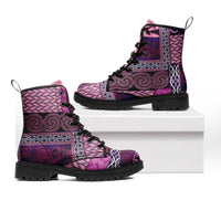 Pink Aotearoa Kowhaiwhai Pattern Leather Boots NZ Maori Quilt Style - Polynesian Pride
