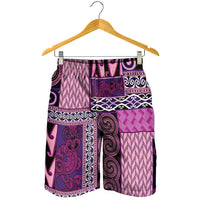 Pink Aotearoa Kowhaiwhai Pattern Shorts for Men NZ Maori Quilt Style LT14 - Polynesian Pride