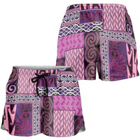 Pink Aotearoa Kowhaiwhai Pattern Shorts for Women NZ Maori Quilt Style - Polynesian Pride