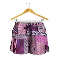 Pink Aotearoa Kowhaiwhai Pattern Shorts for Women NZ Maori Quilt Style - Polynesian Pride