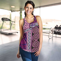 Pink Aotearoa Kowhaiwhai Pattern Women Racerback Tank NZ Maori Quilt Style - Polynesian Pride