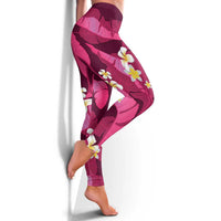 Pink Banana Leaf Hawaii Leggings Lau Maia Plumeria Tropical Summer Vibes