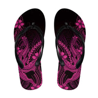 Pink Black Aloha Hawaii Flip Flops Polynesian Shark Tattoo With Plumeria - Polynesian Pride